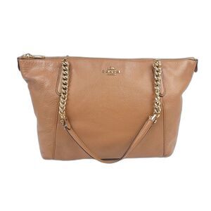 Coach F87775 Pebble Leather Ava Chain Tote Bag Shoulder Purse Tan Brown Chain